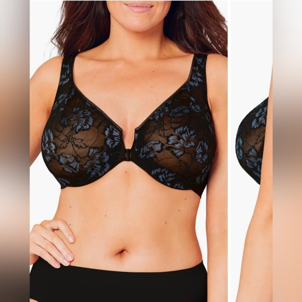 GlamoriseWonderWire® Front Close Lacy T-Back Underwire Bra
